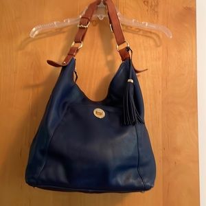 Isaac Mizrahi Genuine Leather Bag - Navy with gold hardware (non-smoking home)